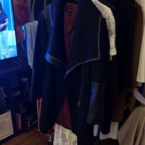 Bernardo Black Trench Coat with Leather Trim